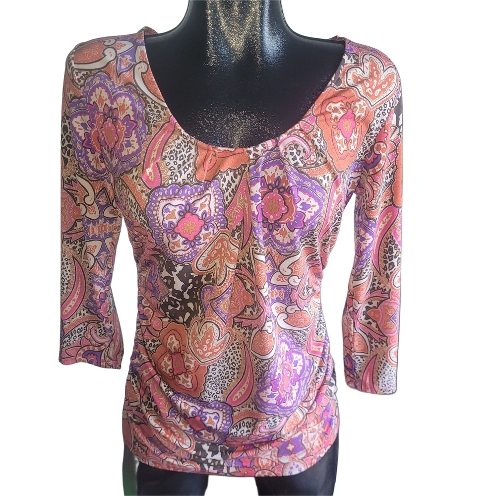New York & Company Multicolor Paisley Print Top Size M